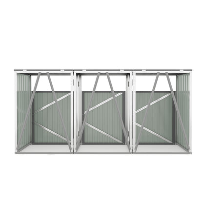 Garbage Bin Shed Stores 3 Trash Cans with Pneumatic Support Rod, with Lockable Doors & Waterproof Lid Chain, for Patio,Garden,Backyard,Grey
