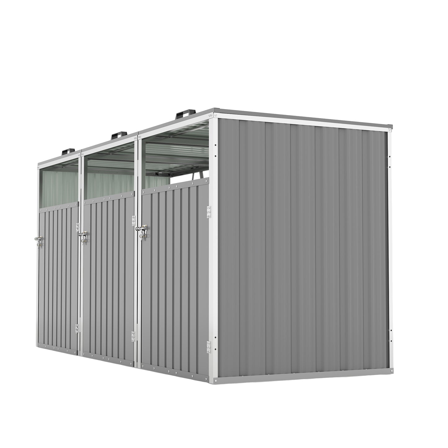 Garbage Bin Shed Stores 3 Trash Cans with Pneumatic Support Rod, with Lockable Doors & Waterproof Lid Chain, for Patio,Garden,Backyard,Grey