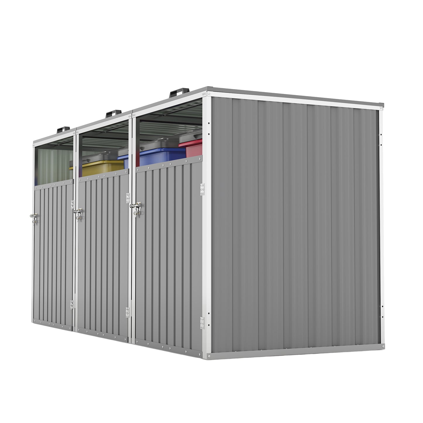 Garbage Bin Shed Stores 3 Trash Cans with Pneumatic Support Rod, with Lockable Doors & Waterproof Lid Chain, for Patio,Garden,Backyard,Grey