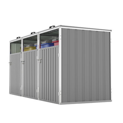 Garbage Bin Shed Stores 3 Trash Cans with Pneumatic Support Rod, with Lockable Doors & Waterproof Lid Chain, for Patio,Garden,Backyard,Grey