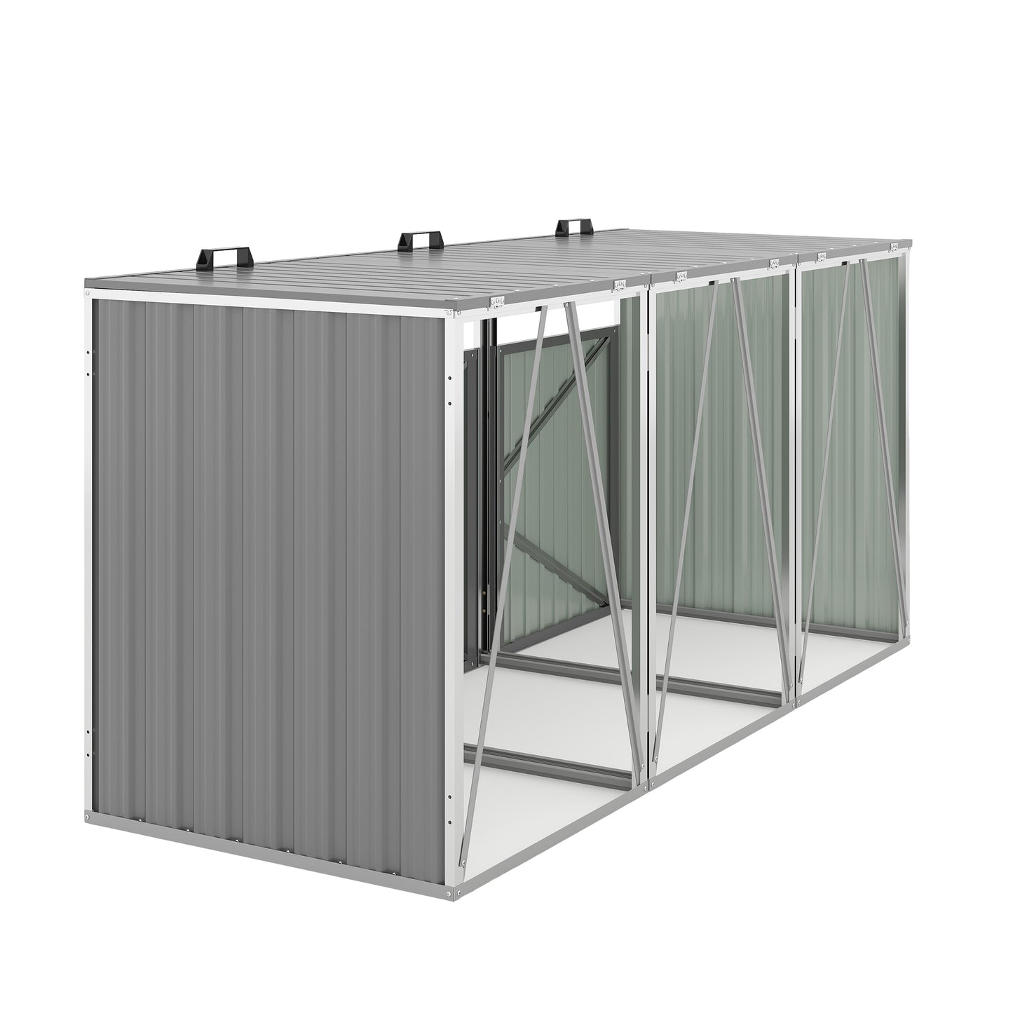Garbage Bin Shed Stores 3 Trash Cans with Pneumatic Support Rod, with Lockable Doors & Waterproof Lid Chain, for Patio,Garden,Backyard,Grey