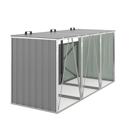 Garbage Bin Shed Stores 3 Trash Cans with Pneumatic Support Rod, with Lockable Doors & Waterproof Lid Chain, for Patio,Garden,Backyard,Grey