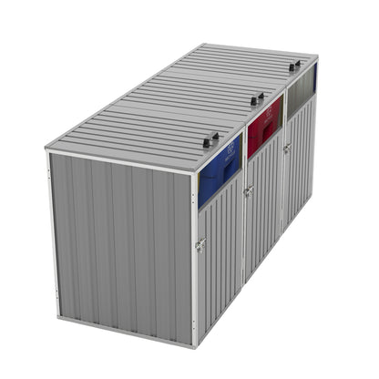 Garbage Bin Shed Stores 3 Trash Cans with Pneumatic Support Rod, with Lockable Doors & Waterproof Lid Chain, for Patio,Garden,Backyard,Grey