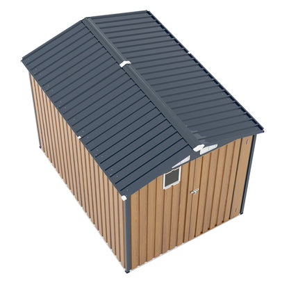6x8FT Outdoor Steel Storage Shed with Clear Window, Lockable Doors, Compact Metal Tool Shed for Garden, Backyard, Patio, Utility, and Bike Storage,yellow