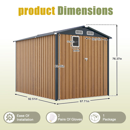 6x8FT Outdoor Steel Storage Shed with Clear Window, Lockable Doors, Compact Metal Tool Shed for Garden, Backyard, Patio, Utility, and Bike Storage,yellow