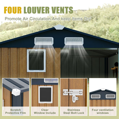 6x8FT Outdoor Steel Storage Shed with Clear Window, Lockable Doors, Compact Metal Tool Shed for Garden, Backyard, Patio, Utility, and Bike Storage,yellow