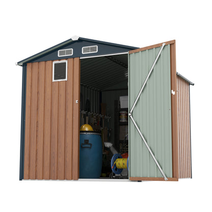 6x8FT Outdoor Steel Storage Shed with Clear Window, Lockable Doors, Compact Metal Tool Shed for Garden, Backyard, Patio, Utility, and Bike Storage,yellow