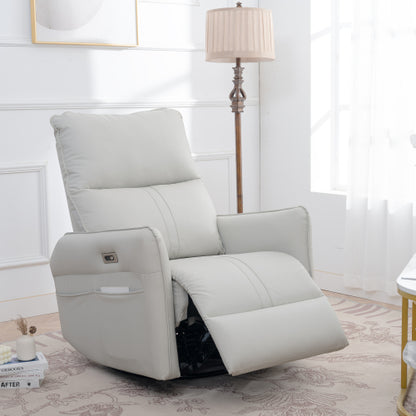 270° Power Swivel Rocker Recliner Chair, PU Leather Electric Glider Reclining Sofa with USB Ports, Power Swivel Glider, Rocking Chair,Nursery Recliners for Living Room Bedroom(Light Gray+270°Swivel)
