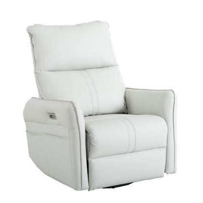 270° Power Swivel Rocker Recliner Chair, PU Leather Electric Glider Reclining Sofa with USB Ports, Power Swivel Glider, Rocking Chair,Nursery Recliners for Living Room Bedroom(Light Gray+270°Swivel)