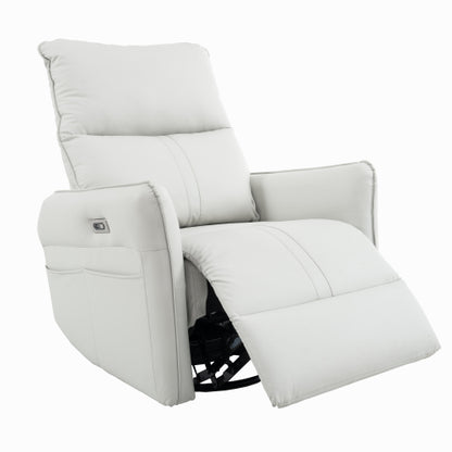 270° Power Swivel Rocker Recliner Chair, PU Leather Electric Glider Reclining Sofa with USB Ports, Power Swivel Glider, Rocking Chair,Nursery Recliners for Living Room Bedroom(Light Gray+270°Swivel)