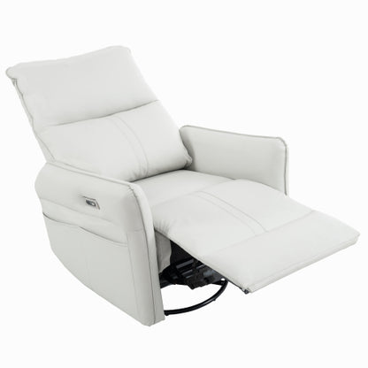 270° Power Swivel Rocker Recliner Chair, PU Leather Electric Glider Reclining Sofa with USB Ports, Power Swivel Glider, Rocking Chair,Nursery Recliners for Living Room Bedroom(Light Gray+270°Swivel)