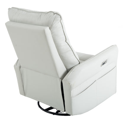 270° Power Swivel Rocker Recliner Chair, PU Leather Electric Glider Reclining Sofa with USB Ports, Power Swivel Glider, Rocking Chair,Nursery Recliners for Living Room Bedroom(Light Gray+270°Swivel)