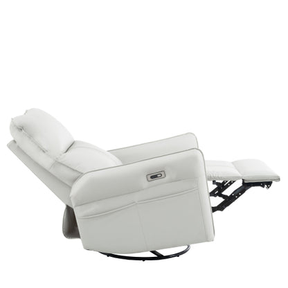 270° Power Swivel Rocker Recliner Chair, PU Leather Electric Glider Reclining Sofa with USB Ports, Power Swivel Glider, Rocking Chair,Nursery Recliners for Living Room Bedroom(Light Gray+270°Swivel)