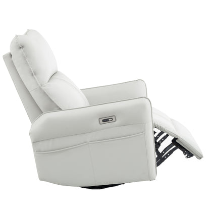 270° Power Swivel Rocker Recliner Chair, PU Leather Electric Glider Reclining Sofa with USB Ports, Power Swivel Glider, Rocking Chair,Nursery Recliners for Living Room Bedroom(Light Gray+270°Swivel)