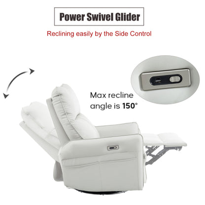 270° Power Swivel Rocker Recliner Chair, PU Leather Electric Glider Reclining Sofa with USB Ports, Power Swivel Glider, Rocking Chair,Nursery Recliners for Living Room Bedroom(Light Gray+270°Swivel)