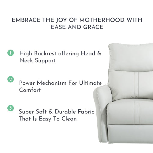 270° Power Swivel Rocker Recliner Chair, PU Leather Electric Glider Reclining Sofa with USB Ports, Power Swivel Glider, Rocking Chair,Nursery Recliners for Living Room Bedroom(Light Gray+270°Swivel)