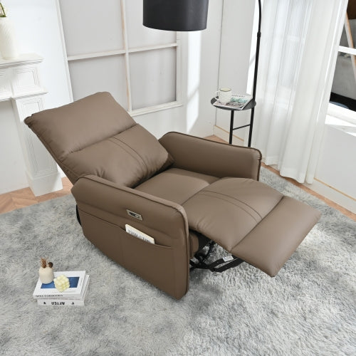 270° Power Swivel Rocker Recliner Chair, Electric Glider Reclining Sofa with USB Ports, PU Faux Leather Power Swivel Glider, Rocking Chair,Nursery Recliners for Living Room Bedroom(Brown+270° Swivel)