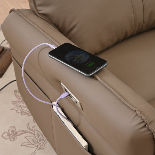 270° Power Swivel Rocker Recliner Chair, Electric Glider Reclining Sofa with USB Ports, PU Faux Leather Power Swivel Glider, Rocking Chair,Nursery Recliners for Living Room Bedroom(Brown+270° Swivel)