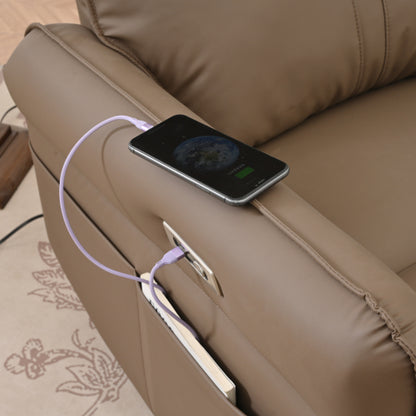 270° Power Swivel Rocker Recliner Chair, Electric Glider Reclining Sofa with USB Ports, PU Faux Leather Power Swivel Glider, Rocking Chair,Nursery Recliners for Living Room Bedroom(Brown+270° Swivel)
