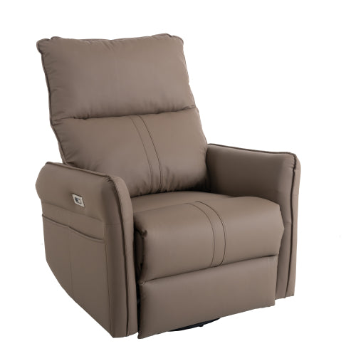 270° Power Swivel Rocker Recliner Chair, Electric Glider Reclining Sofa with USB Ports, PU Faux Leather Power Swivel Glider, Rocking Chair,Nursery Recliners for Living Room Bedroom(Brown+270° Swivel)