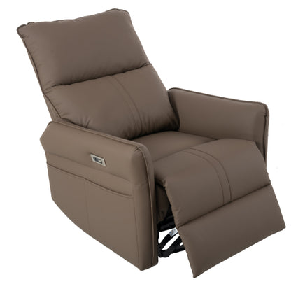 270° Power Swivel Rocker Recliner Chair, Electric Glider Reclining Sofa with USB Ports, PU Faux Leather Power Swivel Glider, Rocking Chair,Nursery Recliners for Living Room Bedroom(Brown+270° Swivel)