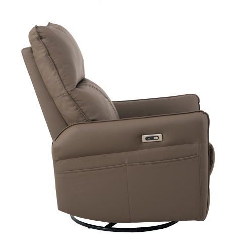 270° Power Swivel Rocker Recliner Chair, Electric Glider Reclining Sofa with USB Ports, PU Faux Leather Power Swivel Glider, Rocking Chair,Nursery Recliners for Living Room Bedroom(Brown+270° Swivel)