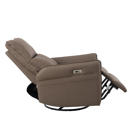 270° Power Swivel Rocker Recliner Chair, Electric Glider Reclining Sofa with USB Ports, PU Faux Leather Power Swivel Glider, Rocking Chair,Nursery Recliners for Living Room Bedroom(Brown+270° Swivel)