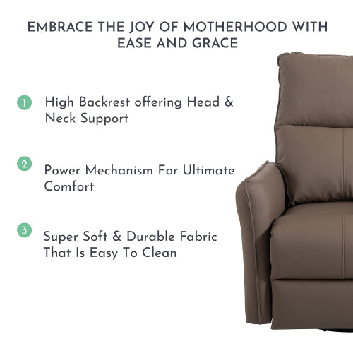270° Power Swivel Rocker Recliner Chair, Electric Glider Reclining Sofa with USB Ports, PU Faux Leather Power Swivel Glider, Rocking Chair,Nursery Recliners for Living Room Bedroom(Brown+270° Swivel)