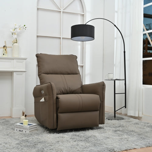 270° Power Swivel Rocker Recliner Chair, Electric Glider Reclining Sofa with USB Ports, PU Faux Leather Power Swivel Glider, Rocking Chair,Nursery Recliners for Living Room Bedroom(Brown+270° Swivel)