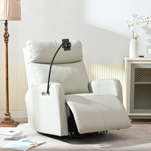 270° Power Swivel Rocker Recliner Chair, Electric Glider Reclining Sofa with USB Ports, Power Swivel Glider, Rocking Chair Nursery Recliners for Living Room Bedroom(Light Gray+270° Swivel)
