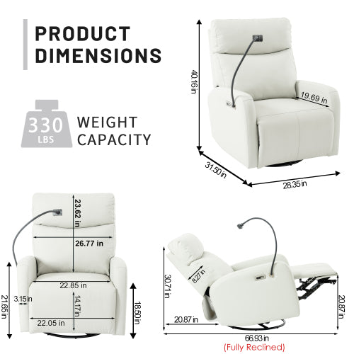 270° Power Swivel Rocker Recliner Chair, Electric Glider Reclining Sofa with USB Ports, Power Swivel Glider, Rocking Chair Nursery Recliners for Living Room Bedroom(Light Gray+270° Swivel)