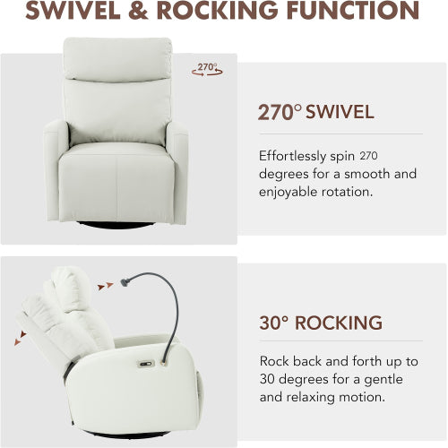 270° Power Swivel Rocker Recliner Chair, Electric Glider Reclining Sofa with USB Ports, Power Swivel Glider, Rocking Chair Nursery Recliners for Living Room Bedroom(Light Gray+270° Swivel)