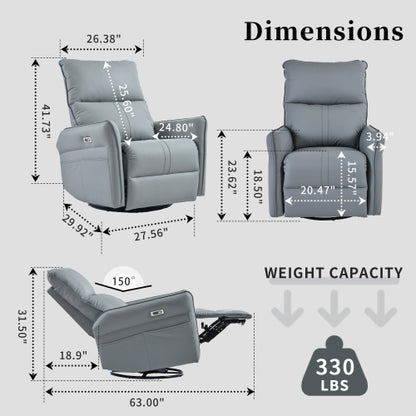 Power Swivel Rocker Recliner Chair for Adults, 270° Swivel Rocking Recliner Chair,Electric Small Recliners for Small Spaces, Single Sofa Recliner for Living Room, Bedroom,RV (Blue-gray+270° Swivel)