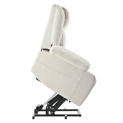 Power Lift Recliner Chair for Elderly,Fabric Lift Chairs for Living Room w/ Extended Footrest,Classic Single Sofa,Home Theater Seat with 2 Cup Holders,Side Pockets,Remote Control(Light Gray)