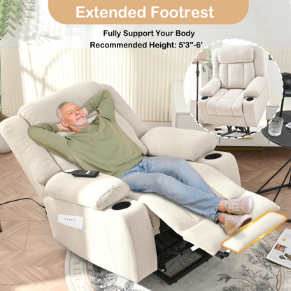Power Lift Recliner Chair for Elderly,Fabric Lift Chairs for Living Room w/ Extended Footrest,Classic Single Sofa,Home Theater Seat with 2 Cup Holders,Side Pockets,Remote Control(Light Gray)