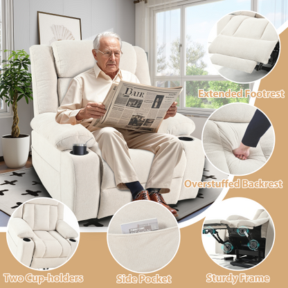 Power Lift Recliner Chair for Elderly,Fabric Lift Chairs for Living Room w/ Extended Footrest,Classic Single Sofa,Home Theater Seat with 2 Cup Holders,Side Pockets,Remote Control(Light Gray)