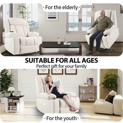 Power Lift Recliner Chair for Elderly,Fabric Lift Chairs for Living Room w/ Extended Footrest,Classic Single Sofa,Home Theater Seat with 2 Cup Holders,Side Pockets,Remote Control(Light Gray)