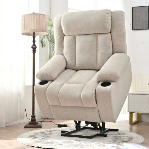 Power Lift Recliner Chair for Elderly,Fabric Lift Chairs for Living Room w/ Extended Footrest,Classic Single Sofa,Home Theater Seat with 2 Cup Holders,Side Pockets,Remote Control(Light Gray)