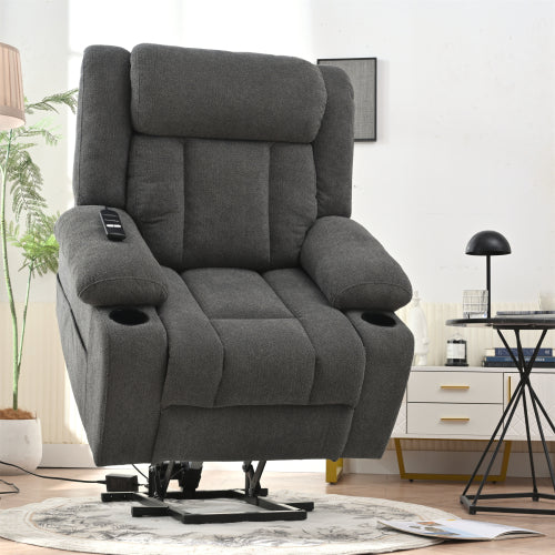 Power Lift Recliner Chair for Elderly,Fabric Lift Chairs for Living Room w/ Extended Footrest,Classic Single Sofa,Home Theater Seat with 2 Cup Holders,Side Pockets,Remote Control(Dark Gray)