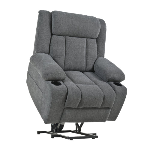 Power Lift Recliner Chair for Elderly,Fabric Lift Chairs for Living Room w/ Extended Footrest,Classic Single Sofa,Home Theater Seat with 2 Cup Holders,Side Pockets,Remote Control(Dark Gray)