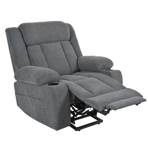 Power Lift Recliner Chair for Elderly,Fabric Lift Chairs for Living Room w/ Extended Footrest,Classic Single Sofa,Home Theater Seat with 2 Cup Holders,Side Pockets,Remote Control(Dark Gray)