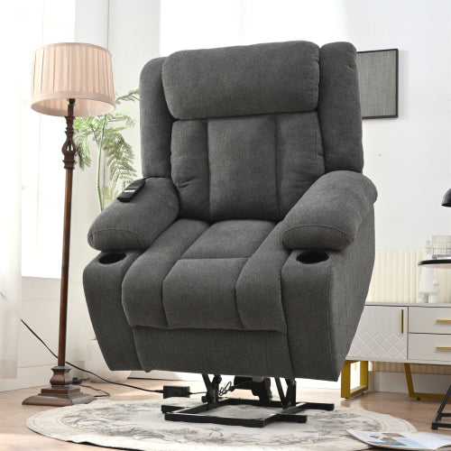 Power Lift Recliner Chair for Elderly,Fabric Lift Chairs for Living Room w/ Extended Footrest,Classic Single Sofa,Home Theater Seat with 2 Cup Holders,Side Pockets,Remote Control(Dark Gray)