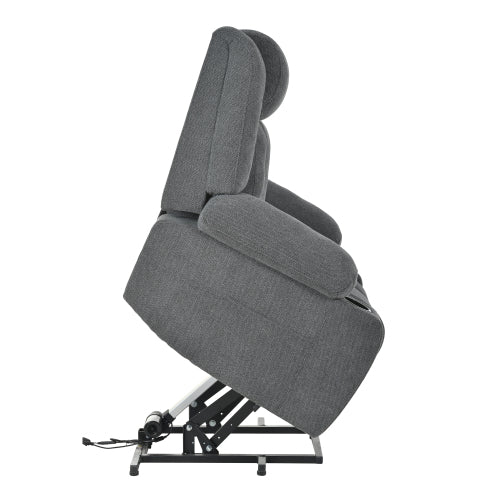 Power Lift Recliner Chair for Elderly,Fabric Lift Chairs for Living Room w/ Extended Footrest,Classic Single Sofa,Home Theater Seat with 2 Cup Holders,Side Pockets,Remote Control(Dark Gray)