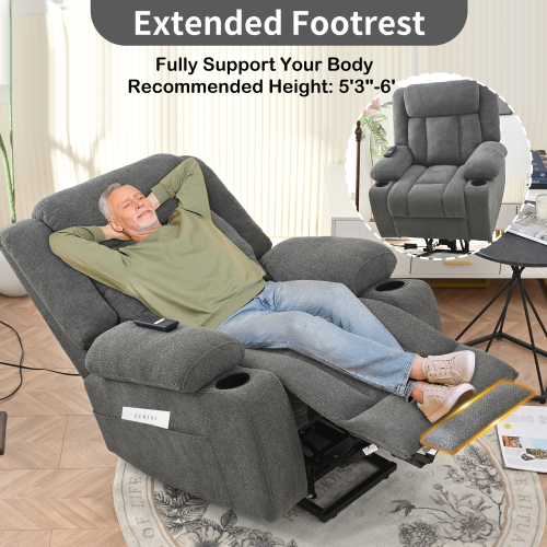 Power Lift Recliner Chair for Elderly,Fabric Lift Chairs for Living Room w/ Extended Footrest,Classic Single Sofa,Home Theater Seat with 2 Cup Holders,Side Pockets,Remote Control(Dark Gray)