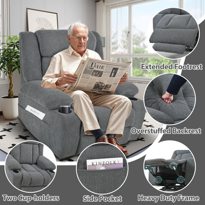 Power Lift Recliner Chair for Elderly,Fabric Lift Chairs for Living Room w/ Extended Footrest,Classic Single Sofa,Home Theater Seat with 2 Cup Holders,Side Pockets,Remote Control(Dark Gray)