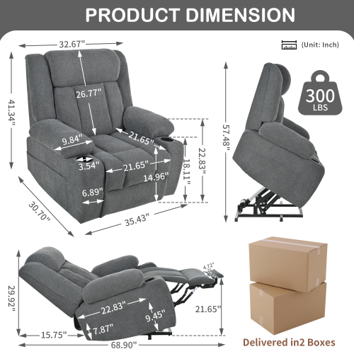Power Lift Recliner Chair for Elderly,Fabric Lift Chairs for Living Room w/ Extended Footrest,Classic Single Sofa,Home Theater Seat with 2 Cup Holders,Side Pockets,Remote Control(Dark Gray)