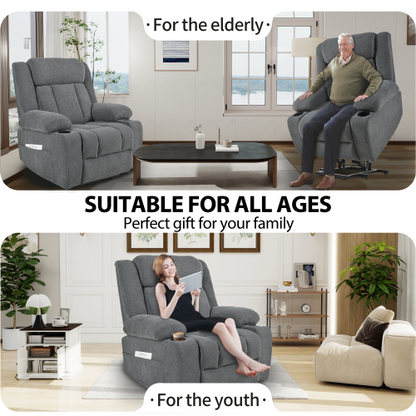 Power Lift Recliner Chair for Elderly,Fabric Lift Chairs for Living Room w/ Extended Footrest,Classic Single Sofa,Home Theater Seat with 2 Cup Holders,Side Pockets,Remote Control(Dark Gray)