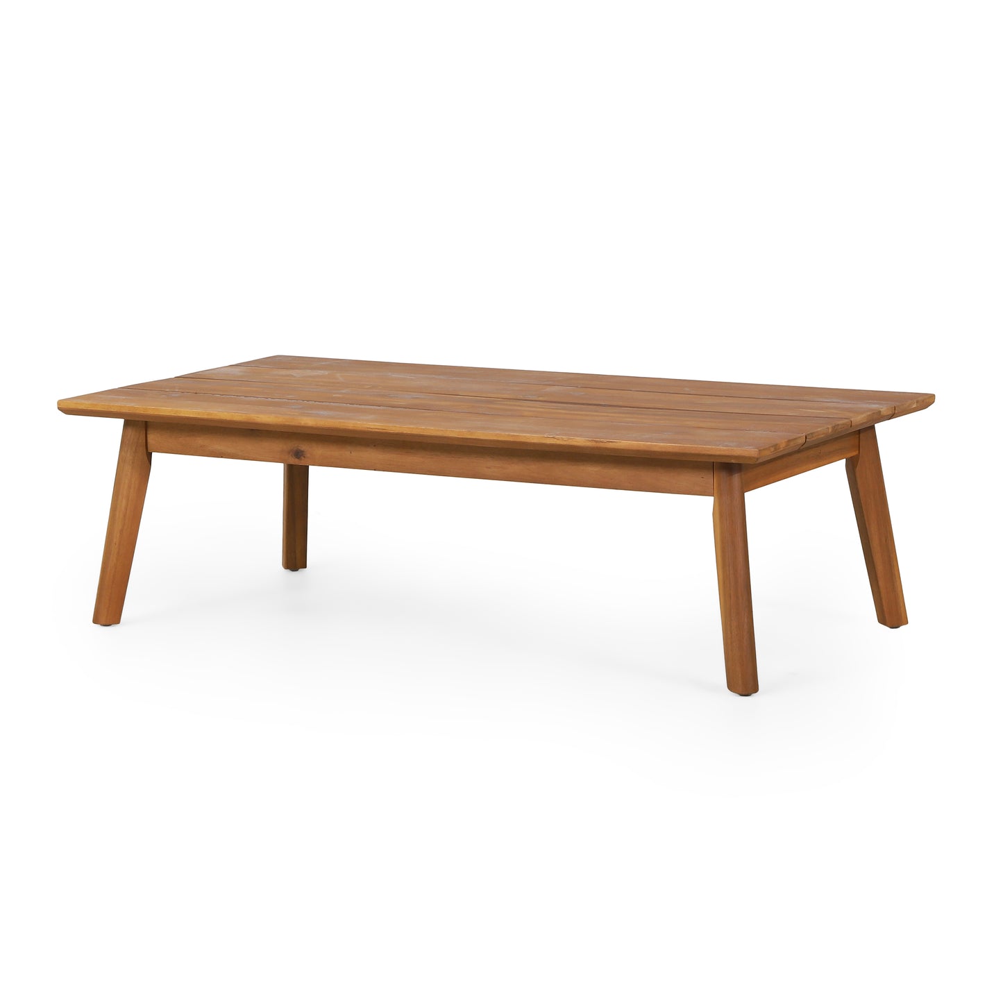 Outdoor Acacia Wood Loveseat and Coffee Table Set with Cushions, Light Teak and White