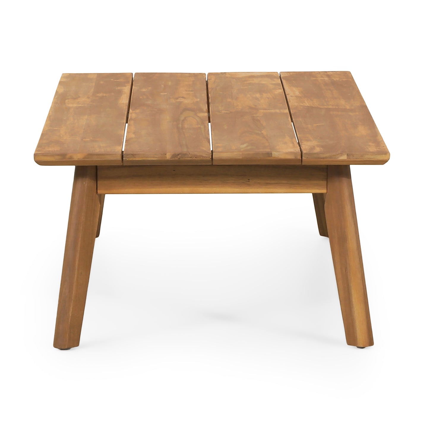 Outdoor Acacia Wood Loveseat and Coffee Table Set with Cushions, Light Teak and White