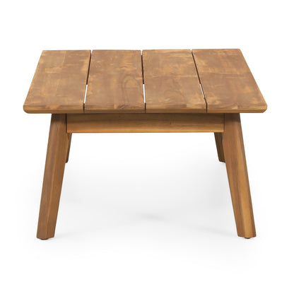 Outdoor Acacia Wood Loveseat and Coffee Table Set with Cushions, Light Teak and White